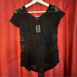 🆕JM Sportswear Black Crochet Lace Top – Size XS – NWT